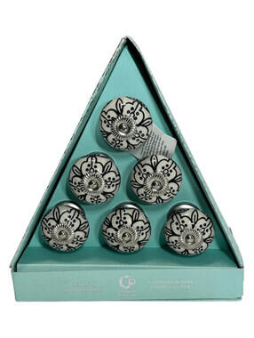 Casa Decor 6  White With Black Accents Drawer Pulls Knobs W Silver Filigree New